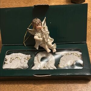 Porcelain Ornament Trio and Angel